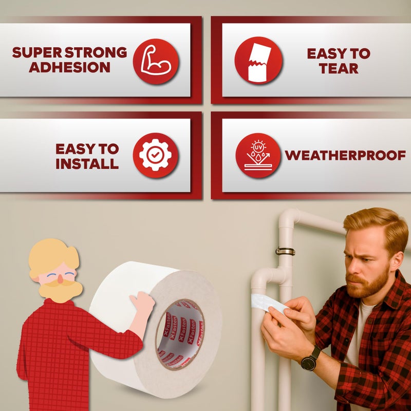 XFasten Super Strong Duct Tape, White, 3" x 30 Yards, Waterproof Duct Tape for Outdoor, Indoor, School and Industrial Use - Image 2